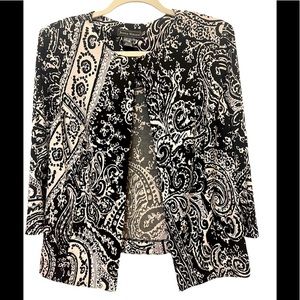 Jessica Howard Open Front Jacket Black and White with Silver Sparkles Size 14W